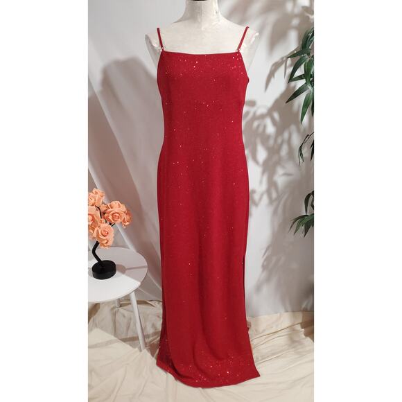 City Triangles Dresses & Skirts - Vtg City Triangles 90s Y2K Glitter Sparkle Stretch Dress Size L Red Vamp Formal